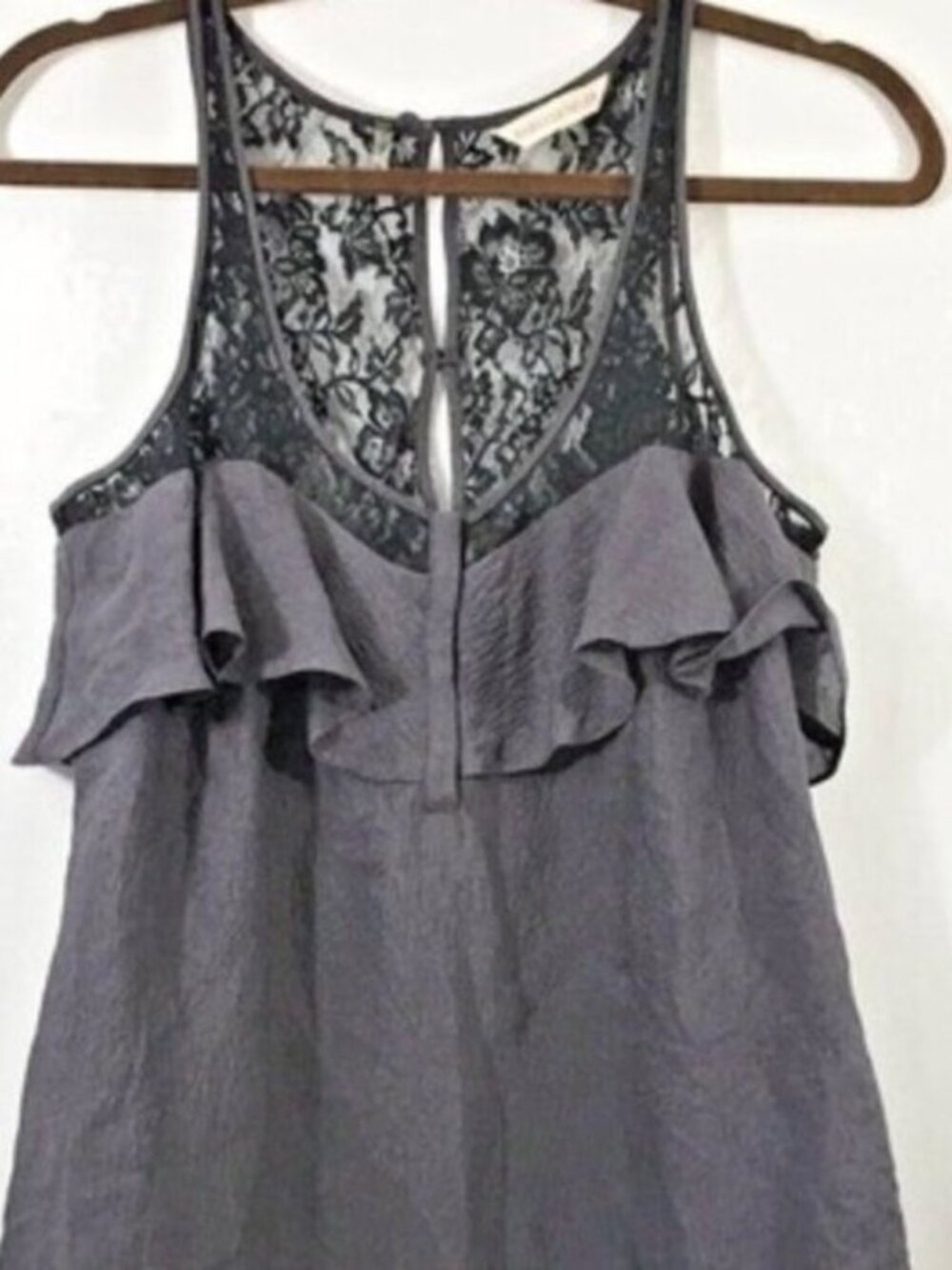 Rebecca Taylor Charcoal and Black Ruffle Blouse with lace back